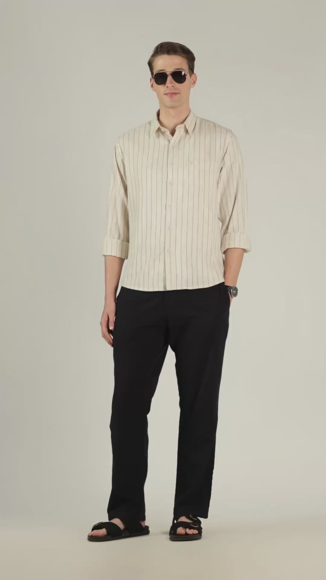 Altis Linen Blend Striped Shirt - BEIGE STRIPE