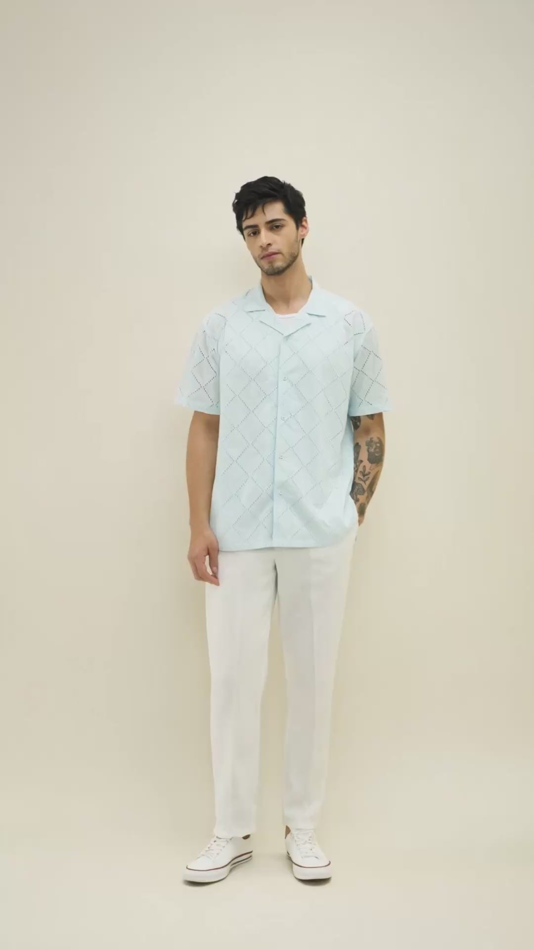 Cotton Resort Collar Oversized Casual Shirt - SKY BLUE