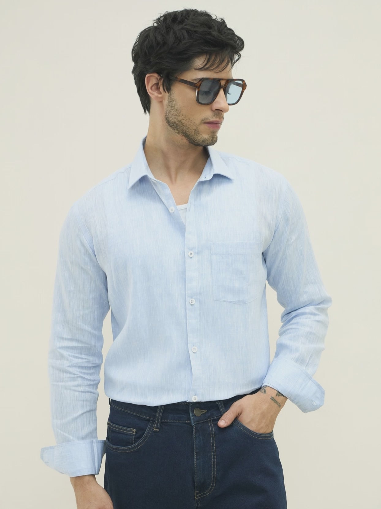 Azure European Linen Shirt - Sky Blue – VeroSmart