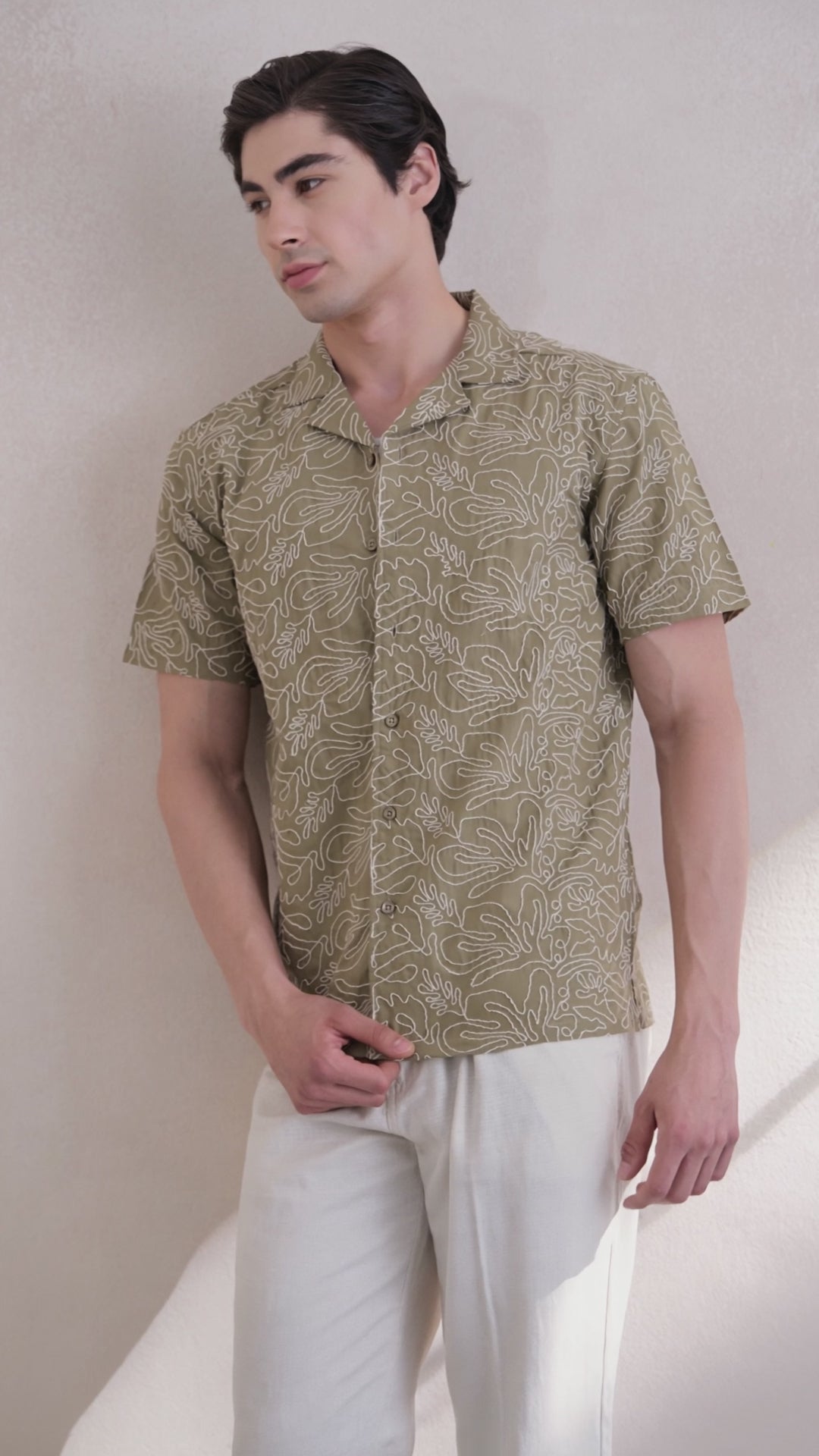 Trendy Resort Collar Oversized Embrodery Shirt - Dark Brown