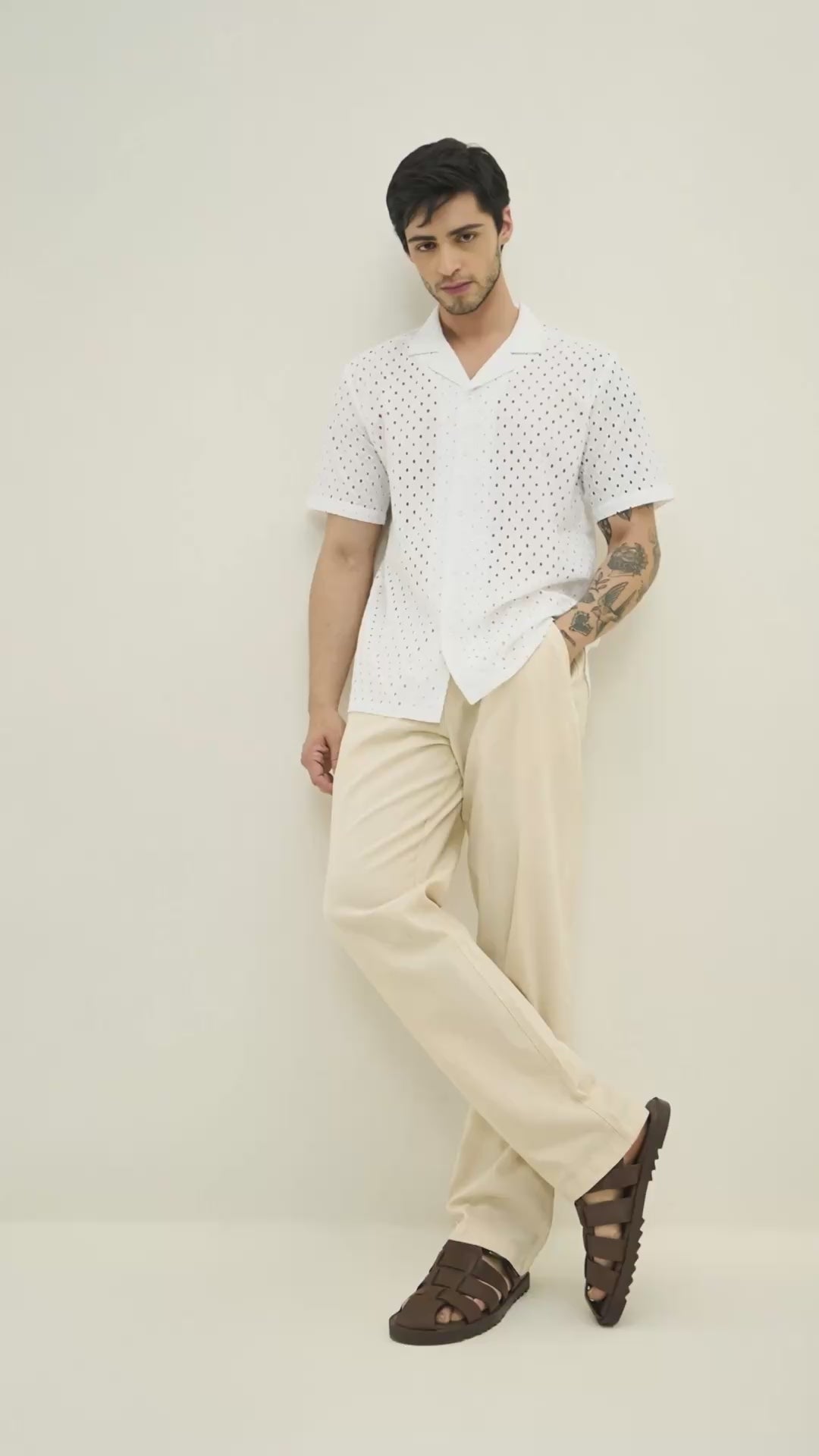 Schiffli Resort Collart Oversized Shirt - White